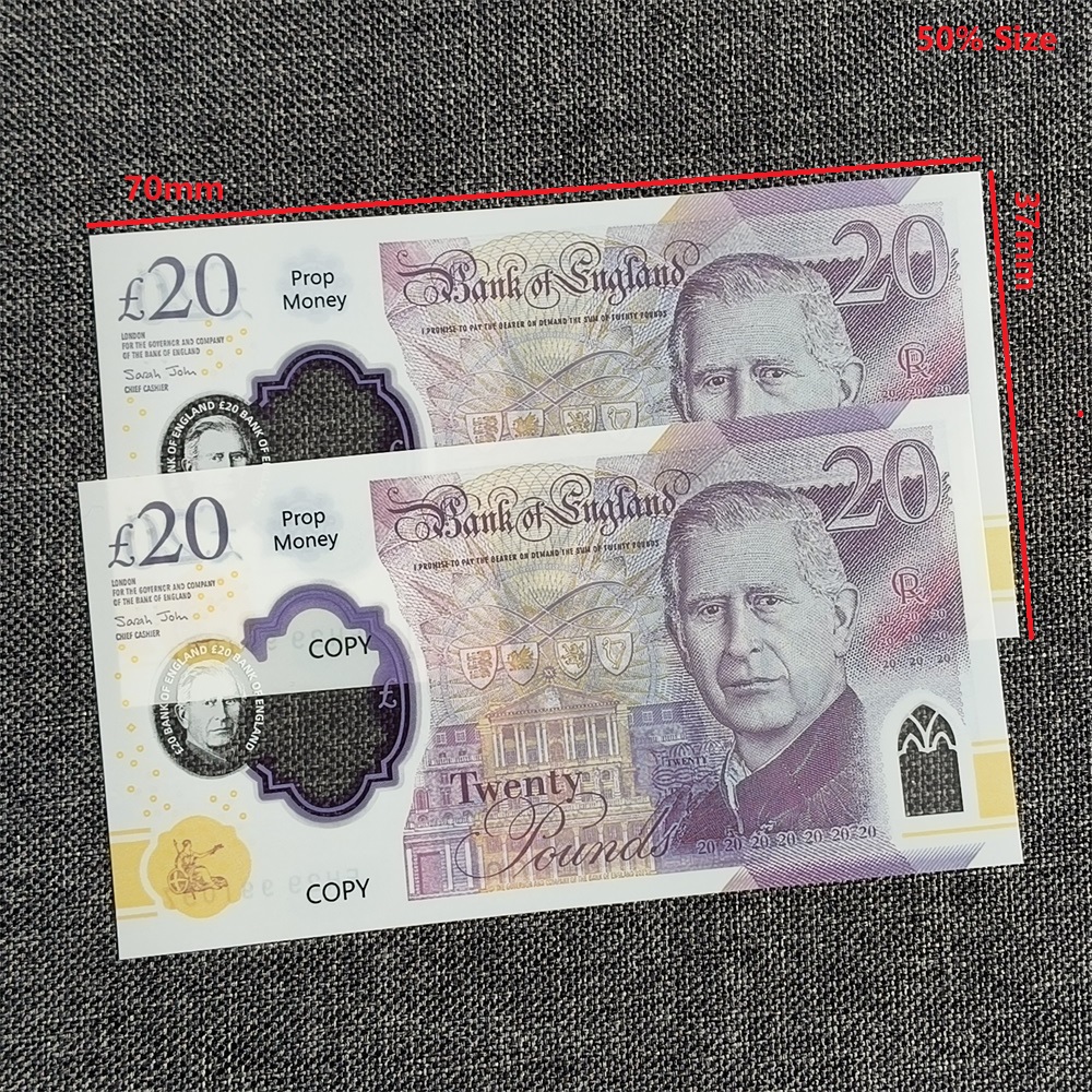 5A Clear Polymer Movie Prop Money UK 5 10 20 50 British Pound GBP Notes Realistic Prop Money Gbp-pound Fake Money for Wedding Party 70*37mm 50%