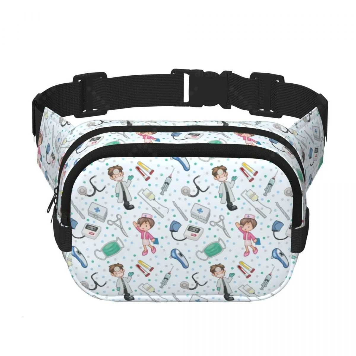 Cartoon Ladies Doctor Trendy pack crossbod Square Double Layer Waist Bag Travel and Workout AccessoryT251204