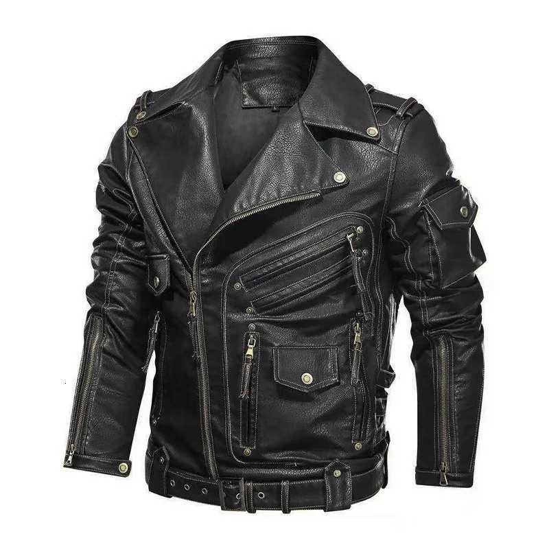 fashion Winter Mens Leather Jacket Men Fashion Motorcycle PU Leather Jacket Cool Zipper Pockets Leather Coats ClothingT251204