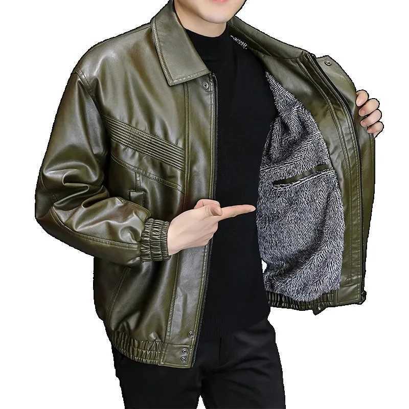 Massgorule Mens Autumn Winter Casual Leather Jackets Motorcycle Suits with Fleece Thickened Leather Jackets Loose Fashion CoatsT251204