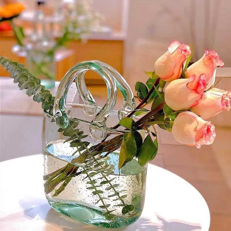 Clear Vase Fish Tote Bag Flower Handbag Bag Vase Desktop Centerpiece for School Off Bedro Decoration H251204