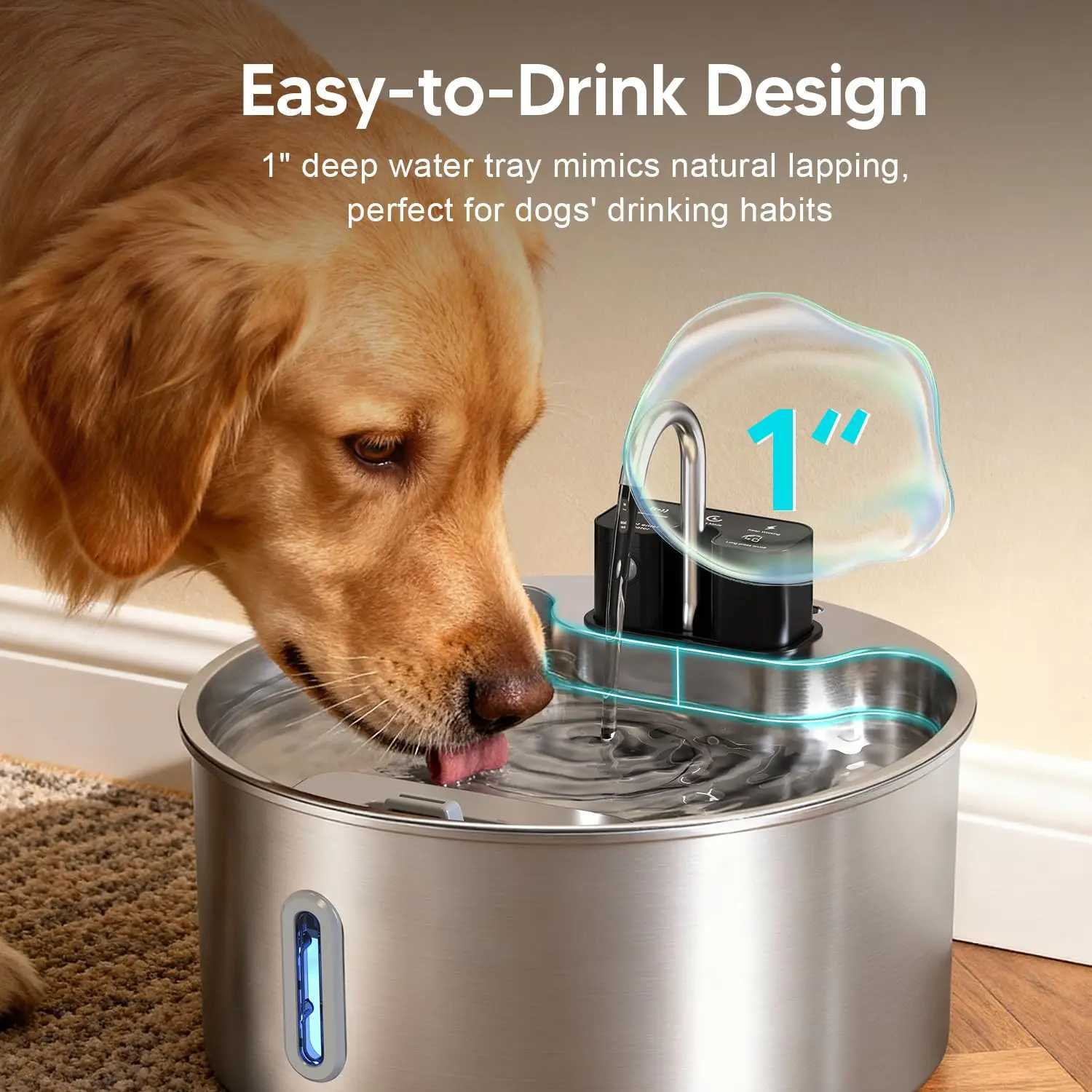7L Cordless Cat Water Fountain Battery Powered Cordless Stainless Steel Pet Water Fountain Rechargeable Built-in Motion Sensor M251204