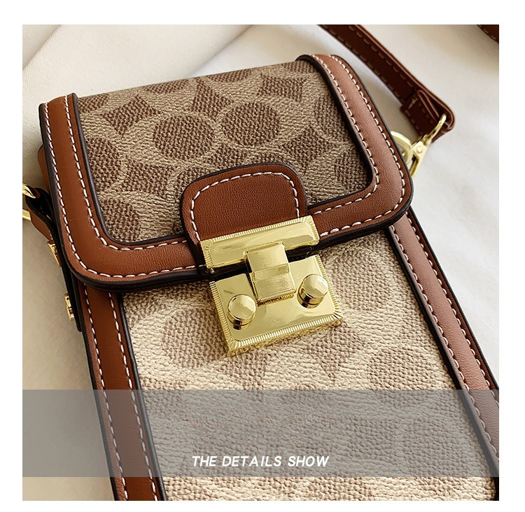 Luxury designer mobile phone bag, female tide temperament printed crossbody printed shoulder bag, vertical small square bag wallet