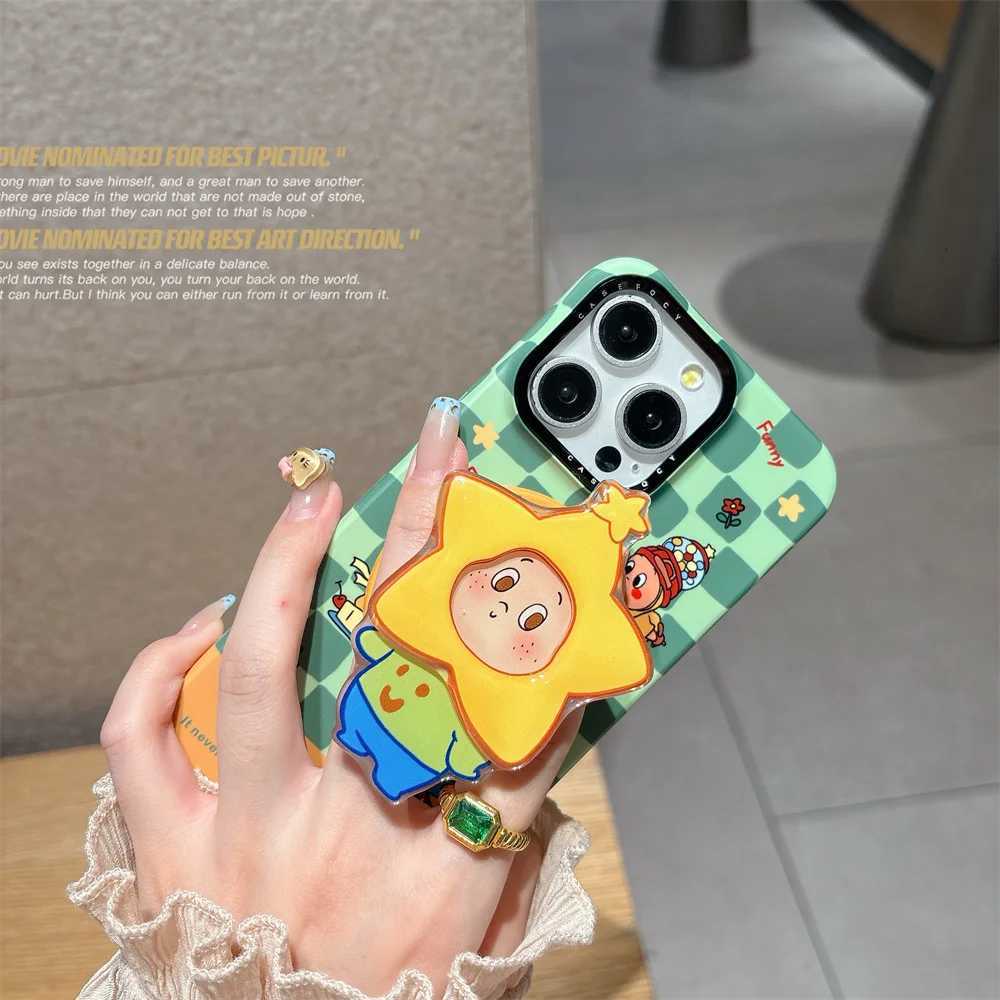 Fashion Plaid Funny Cartoon Star For Stand Phone Case for iPhone 17 16 Pro 15 Pro Max 14 13 Funda Cute Protective Cover H251203