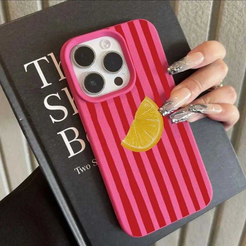 Red Striped Lemon Phone Case For iPhone XS XR X 16 15 14 13 12 11 Pro Max 7 8 Plus Cartoon Pattern Shockproof Soft Back Cover H251203