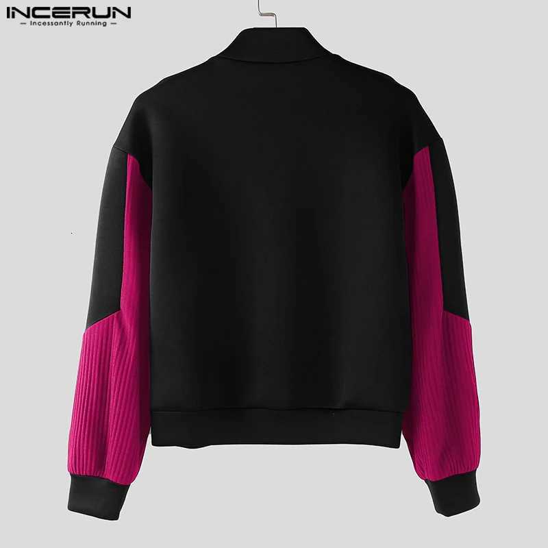INCERUN Men Jackets Patchwork Stand Collar Long Sleeve Zipper Male Coats Streetwear Autumn Casual Crop Jackets Men OuterwearT251204