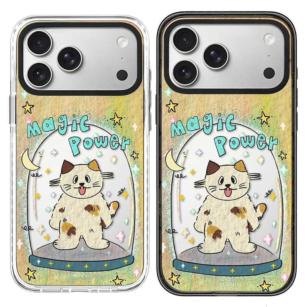 Magic Power Cat Acrylic Black White Border Magnetic Case Cpatible with IPhone 17 16 15 14 13 12 Pro Max 17 Air H251203