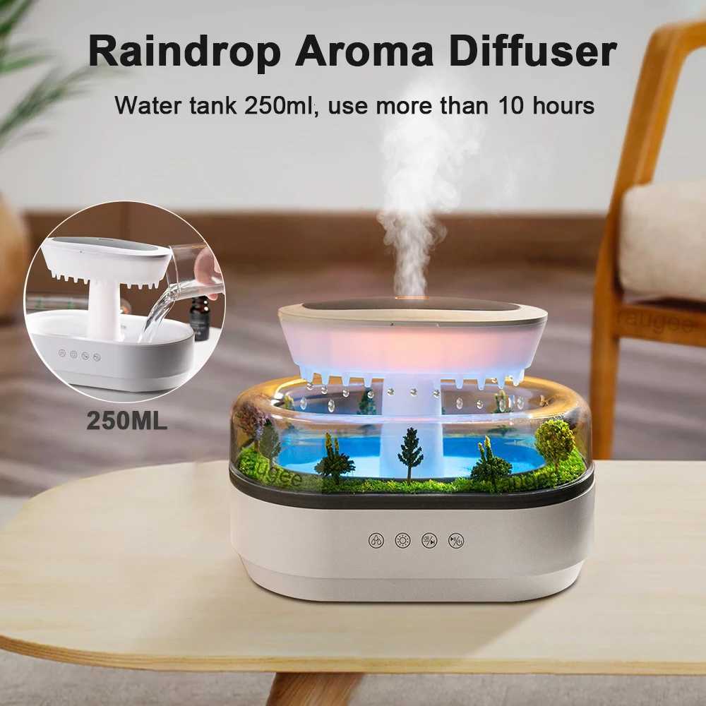 Ara Humidifier Raindrop Air Humidifier Colorf Light White Noise Essemtial Oil Diffuser He trasonic Fragrance Diffuser C251204