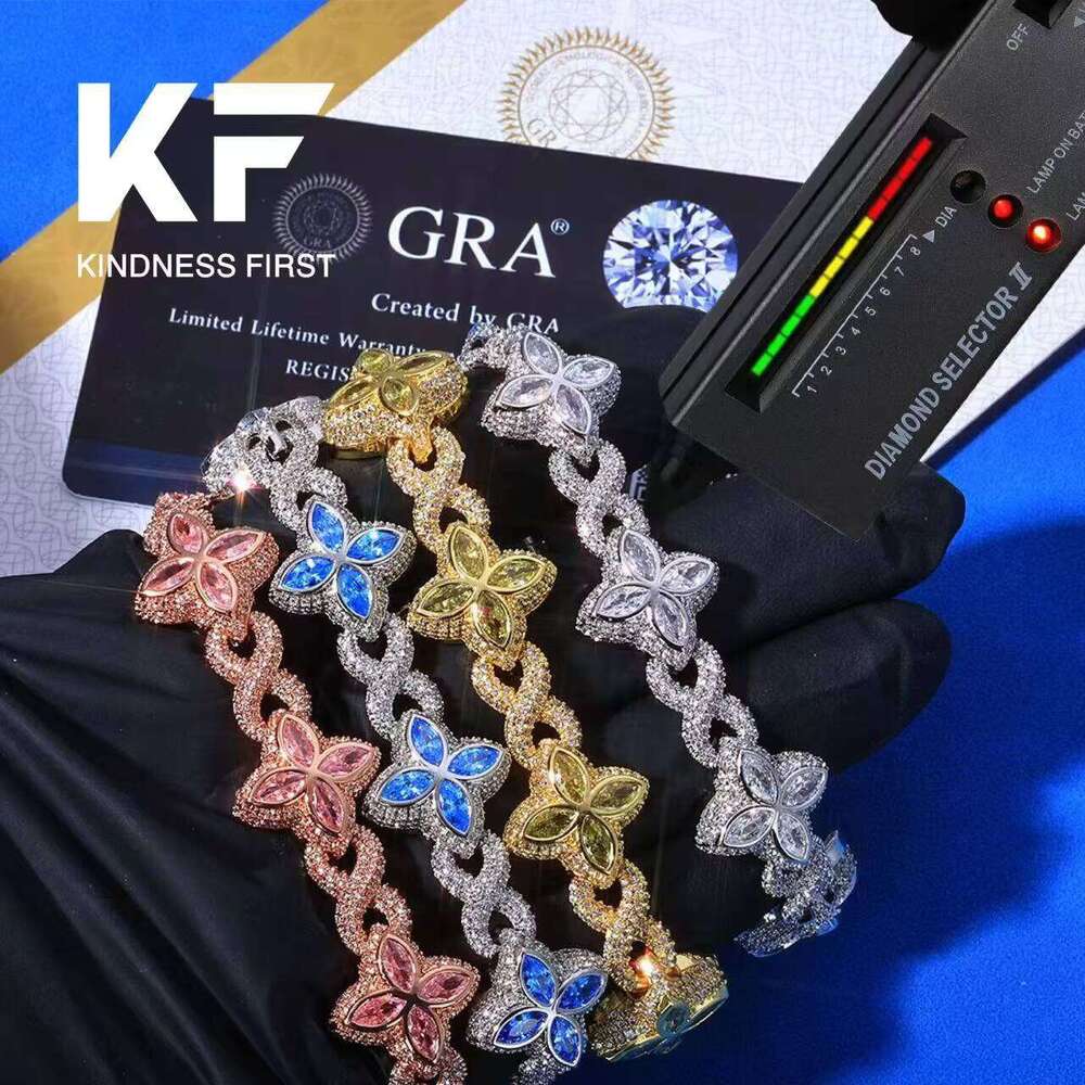 Luxurious 925 Silver Bracelet with VVS D Moissanite and Elegant Countess Floral Design -- Hip Style Colorful Jewelry