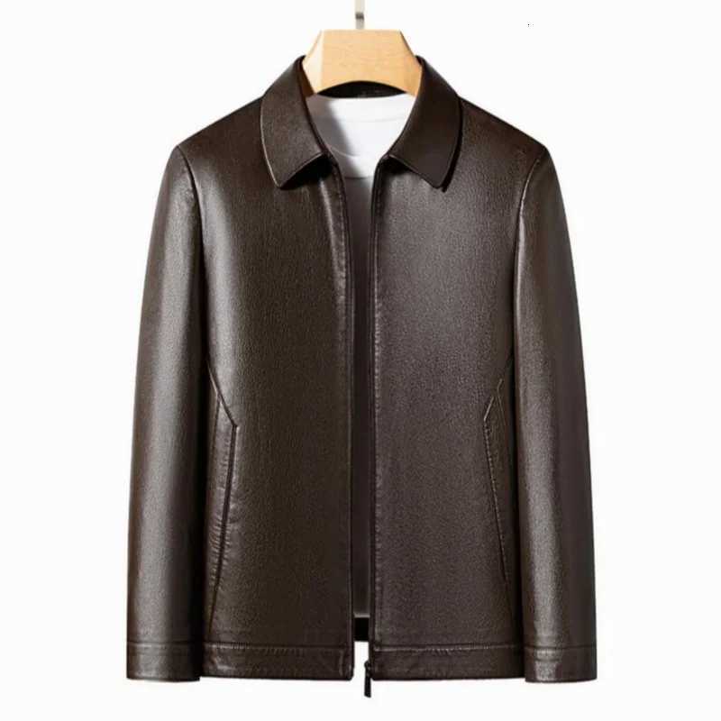 Spring and Autumn New Genuine Leather Mens Sheep Leather Jacket Mock Collar Youth Premium Casual Coat MotorcycleT251204