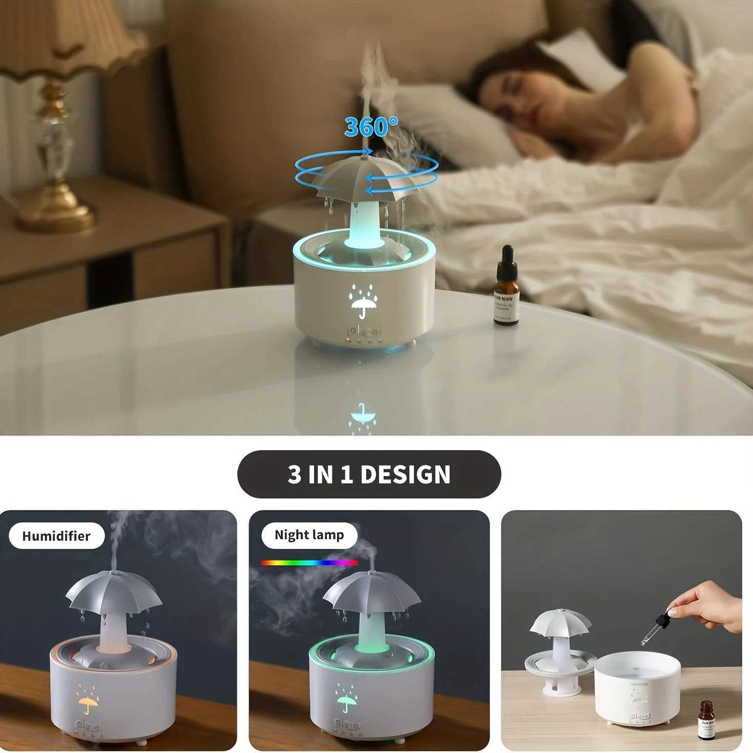 1PC Wall Plug Rotating Raindrop Essential Oil Diffuser also Air Humidifier with Colorf Lights and 3-ll Timing for He C251204