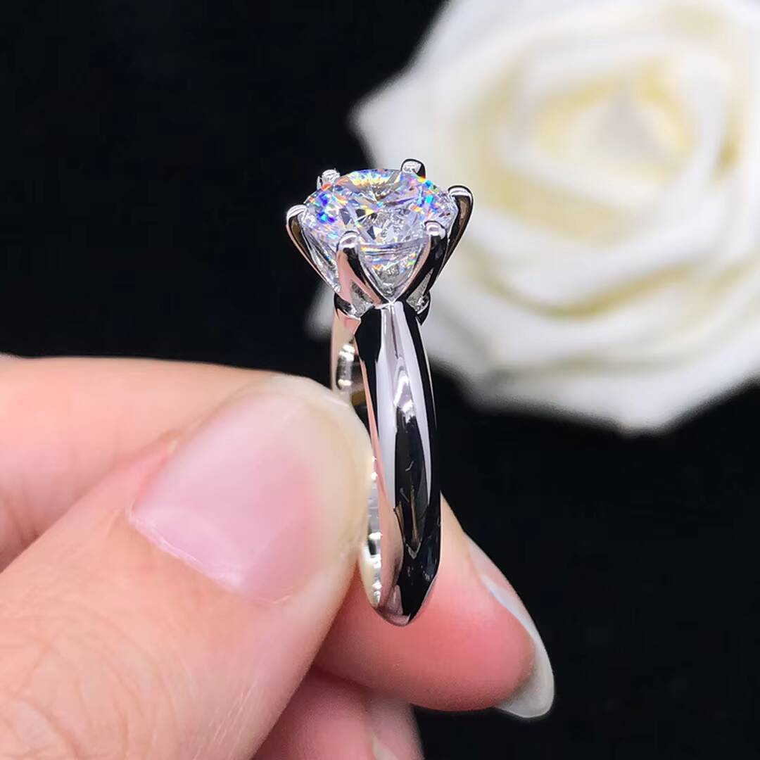 Etsy Wholesale Women Jewelry S925 Sterling Silver Gold Plated 1/2/3ct D VVS Moissanite Diamond Engagement Wedding Ring with GRA