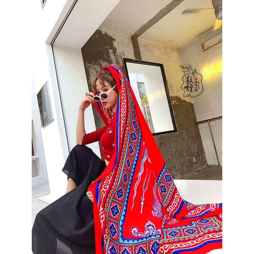 DHessentials Dunhuang Cave Art Shawl 90x190cm Flying Apsaras Lotus Blend Scarf Bohemian Beach Wrap Sun Protection