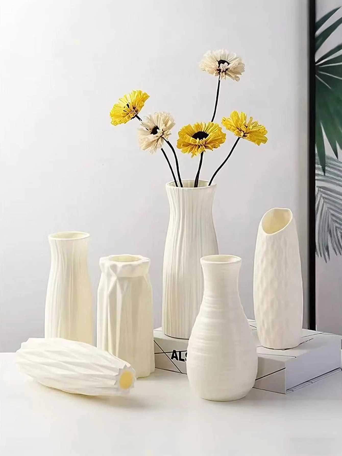 1Pc Modern Flower Vase White Plastic Basket Nordic He Living Ro Decoration Ornament Flower Arrangement H251204