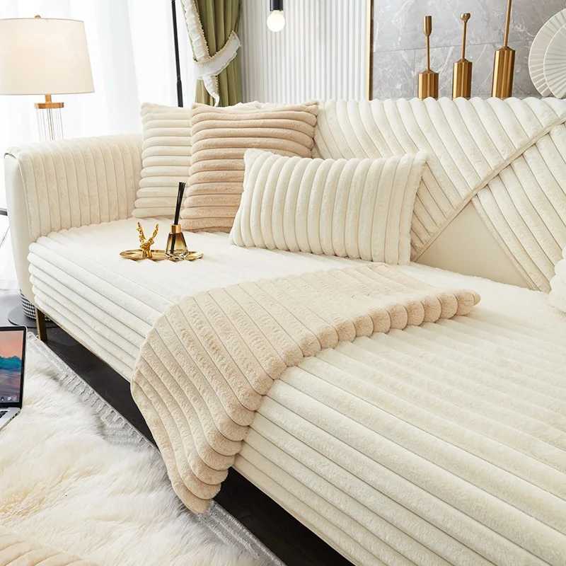 Thicken Plush Stripe Immitation Rabbit Fur Non-Slip Sofa Cover for Winter Living Room Couch Seat Decor Slipcover Sofa Towel M251204 - view 5