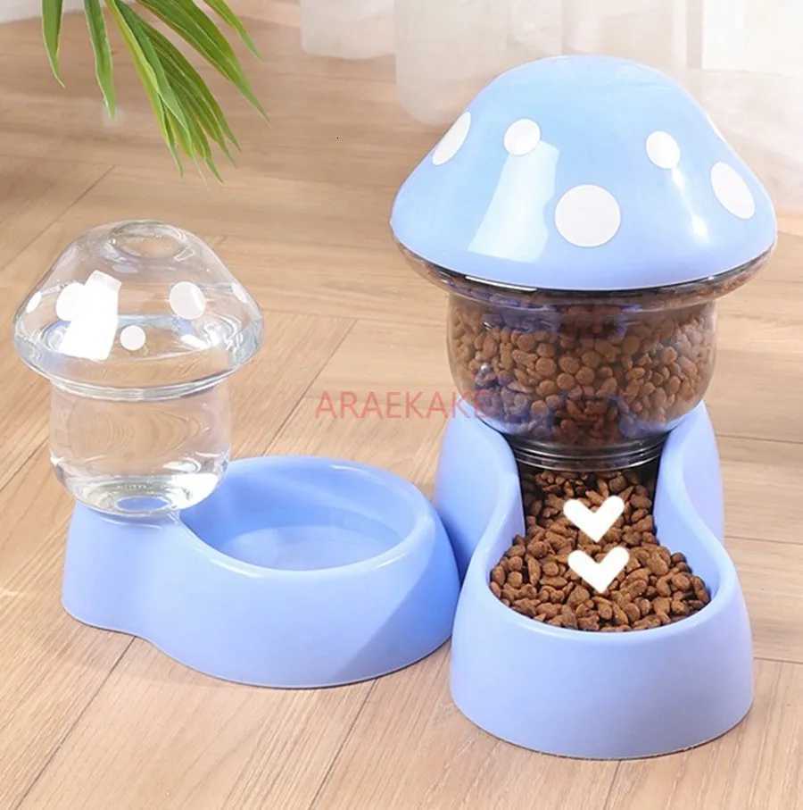 2PCS Cat Automatic Feeder Mushroom Shape Water Bottle Pet Bowl Feeding Watering Supplies Dog Food Dispenser M251204