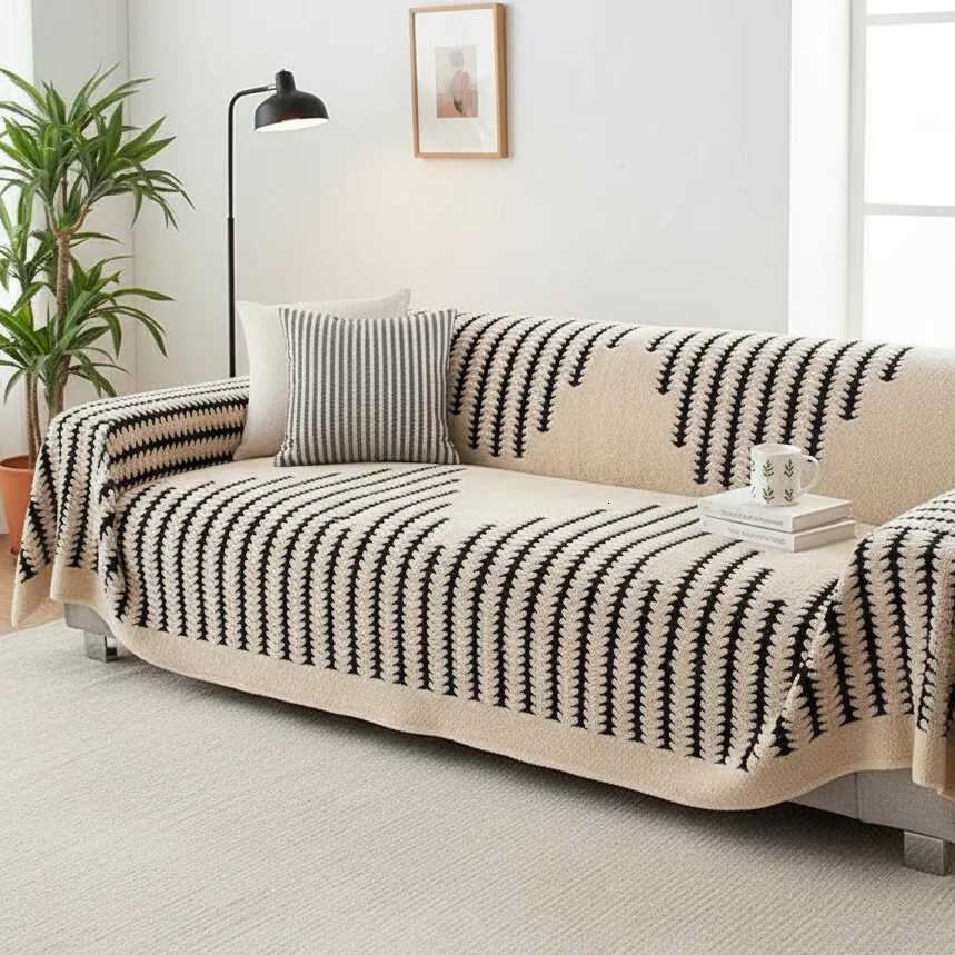 Mibai Black Striped Sofa Towel Bohemian Minimalist Art Style One-Piece Sofa Cover Cloth For Living Room Home Decor M251204 - view 5