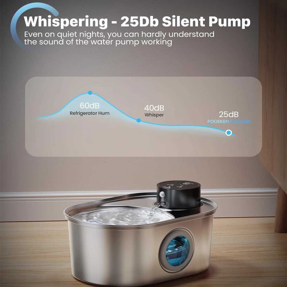 108oz/32L Stainless Steel Wireless Cat and Dog Drinker Rechargeable Automatic Pet Drinker Water Fountain Motion Sensor Bowl M251204