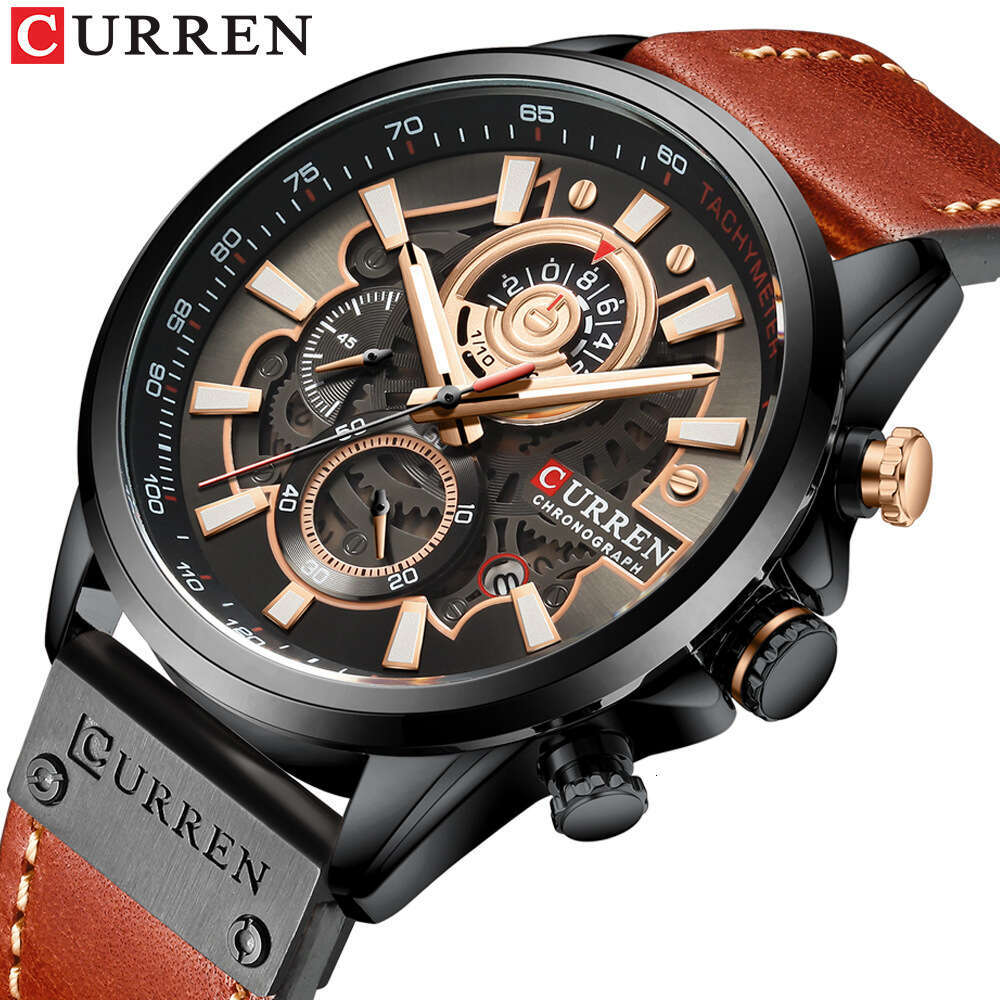 Waterproof Quartz Multifunctional Men's Calendar Leather Strap Watch