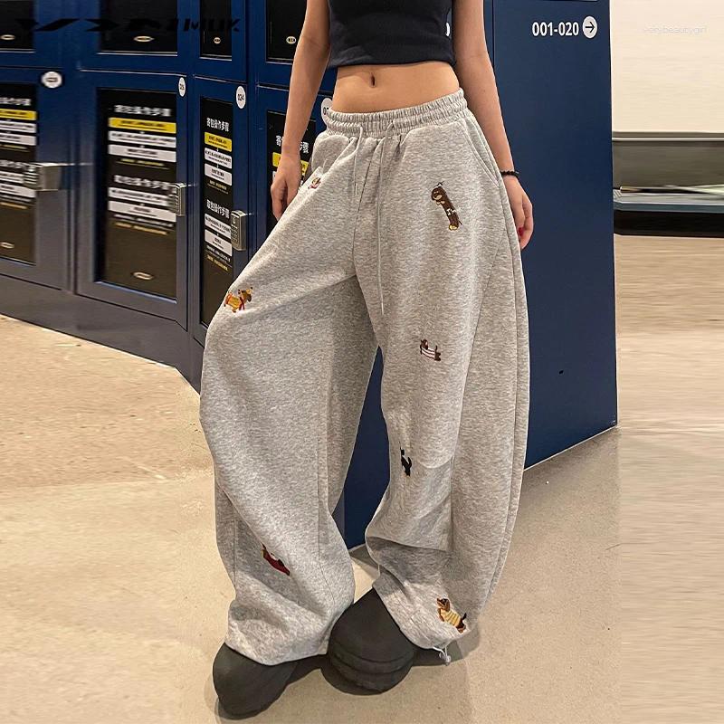 Women's Pants High Street Embroidered Sausage Dog Loose Straight Leg Comfort Sweatpants 2025 Autumn Winter Casual Z260314