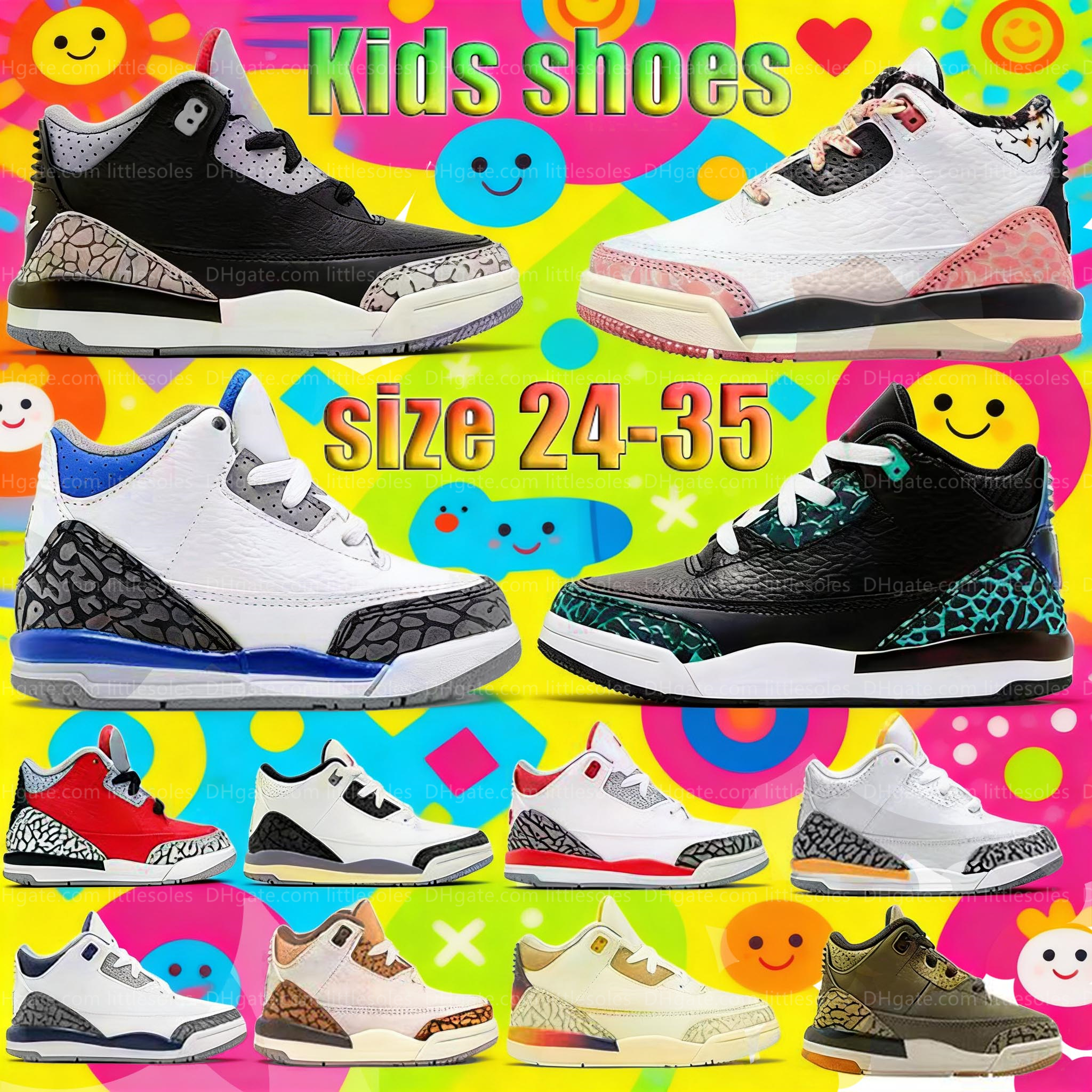 2026 kids shoes Basketball 3 sneakers Toddlers boys girls boy designer 3s TD Vintage Floral Fire Red Moto Palomino Laser Orange