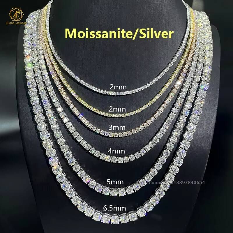 Vvs Moissanite Diamonds Chain 925 Sterling Silver Cheapest Price Hip Hop Jewelry Men Women Moissanite Tennis Chain 2mm 3mm 4mm