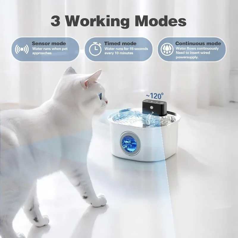 32L Wireless Cat Water Fountain Automatic Sensor Stainless Steel Cat Dog Water Fountain Dispenser Multiple Pet Drinking Bowls M251204