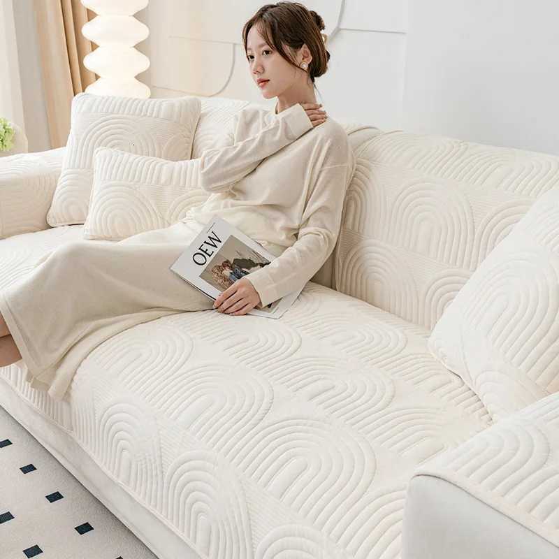 New Sofa Cushion Plush Cushion Solid Color Plush Embroidery Sofa Cushion Non-slip Sofa Cover Cloth Back Cover M251204 - view 7