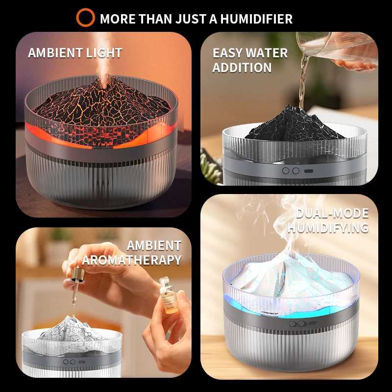 2025 New 1pc Volcano Snow Mountain Shaped Aratherapy Humidifier 6763oz Large Capacity with LED Flame Effect USB Powered C251204