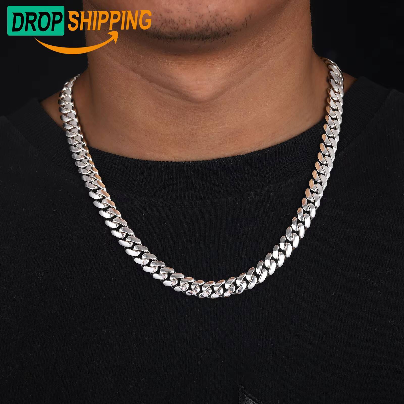 Dropshipping Handmade 6-10mm Miami Cuban Link Chain Fashion Pure 925 Sterling Silver Hip Hop Jewelry Cubana Cuban Necklace Men