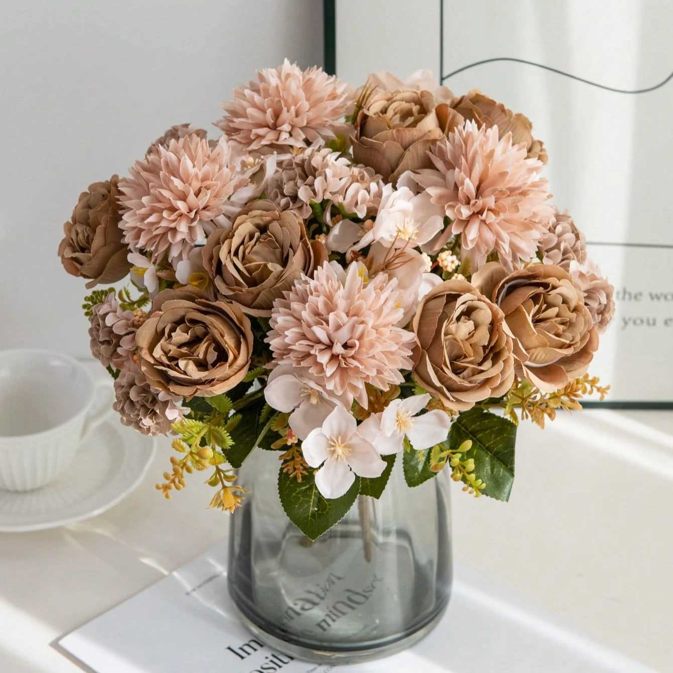 Artificial Flowers Silk Ball Chrysanthem Peony He Ro Wedding Bridal Bouquet Decora Vntine Outdoor Yard Garden DIY Gifts H251204