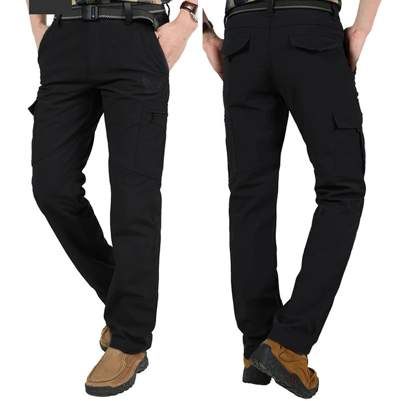 Outdoor Work Tactical Pants Men Winter Casual Cargo Trousers Waterproof Fleece-lined Pant Elastic Hiking Traveling Workwear 251202