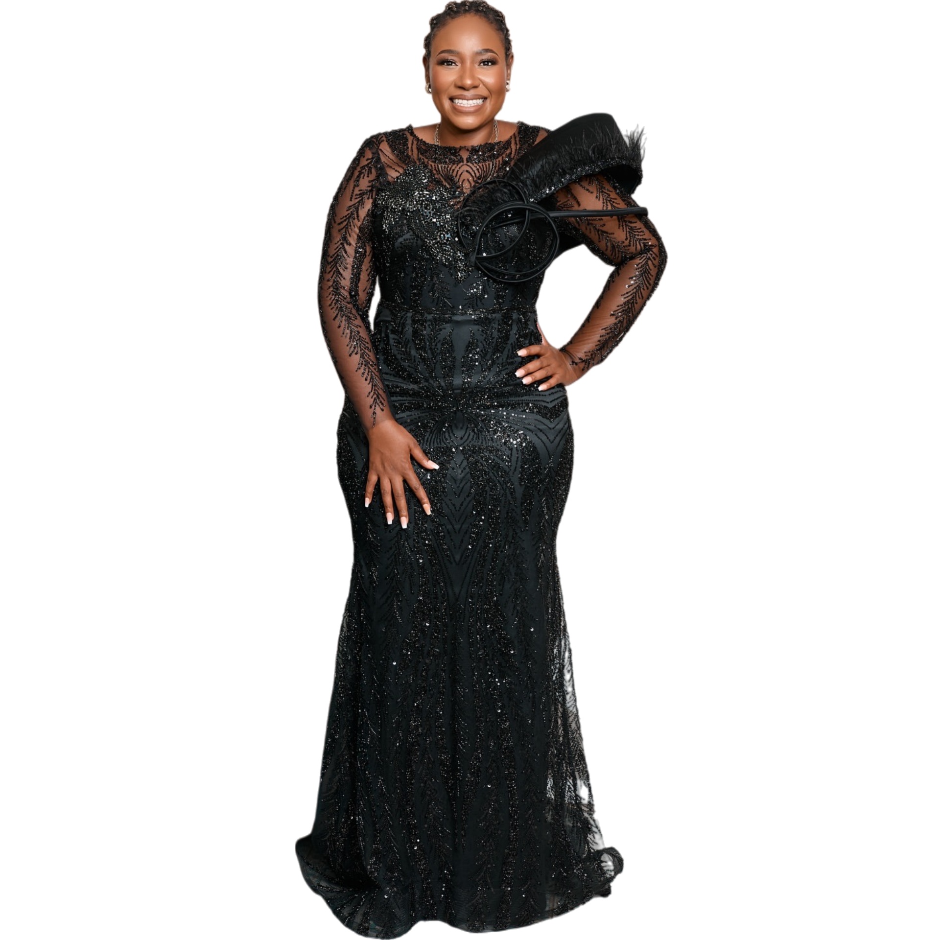 2026 Plus Size Mermaid Black Mother Of Bride Dresses Sheer Neck Sequined Full Sleeves Evening Party Mama's Dress Vintage Birthday Wedding Guest G