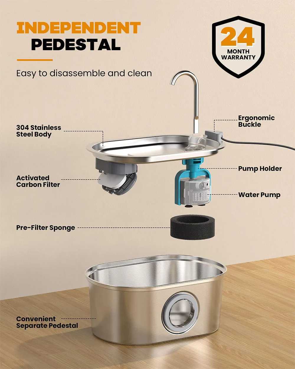 Stainless Steel Cat Automatic Drinking Fountain Dog Drinking Fountain Ultra-Quiet Pet Fountain With Window Cat Water Feeder M251204