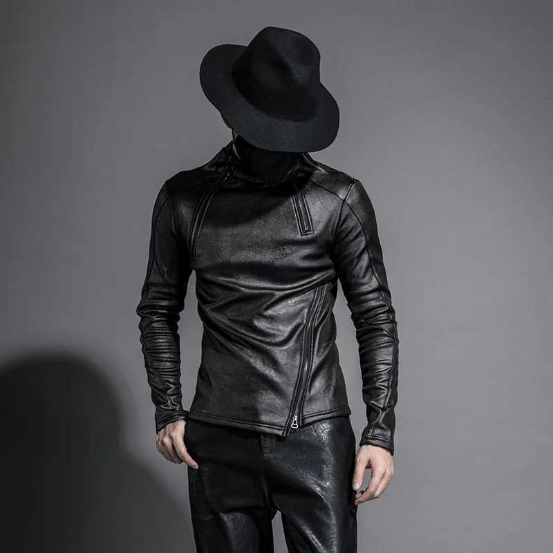 Autumn Winter Men Stand Collar Warm Fleece Lining Jacket Pullover Gothic Slim Fit Punk Coat Black Motorcycle Pu Leather JacketT251204