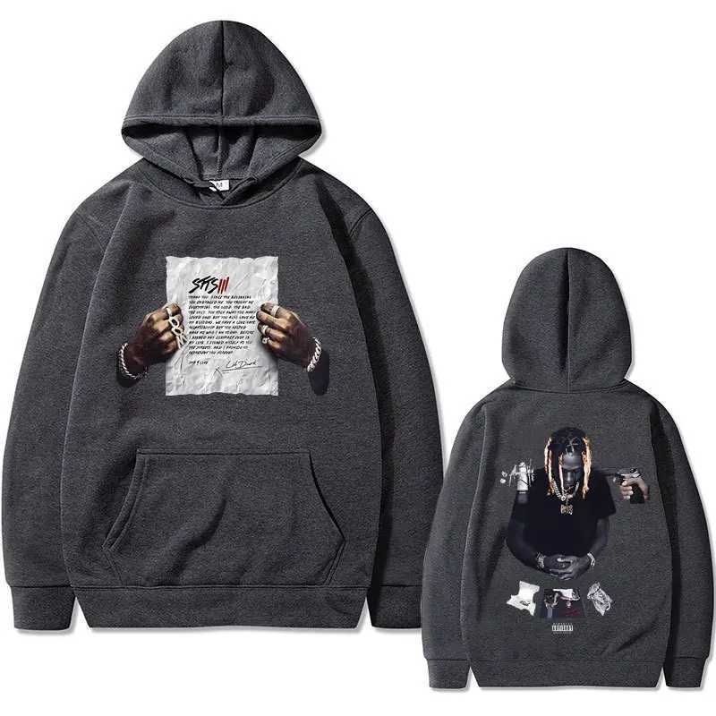 Rapper Lil Durk Double Sided Print Hoodie Mens Regular fit Autumn fleece hoodie Long Sleeve Fashion Streetwear Clothe SportwearXJ251205