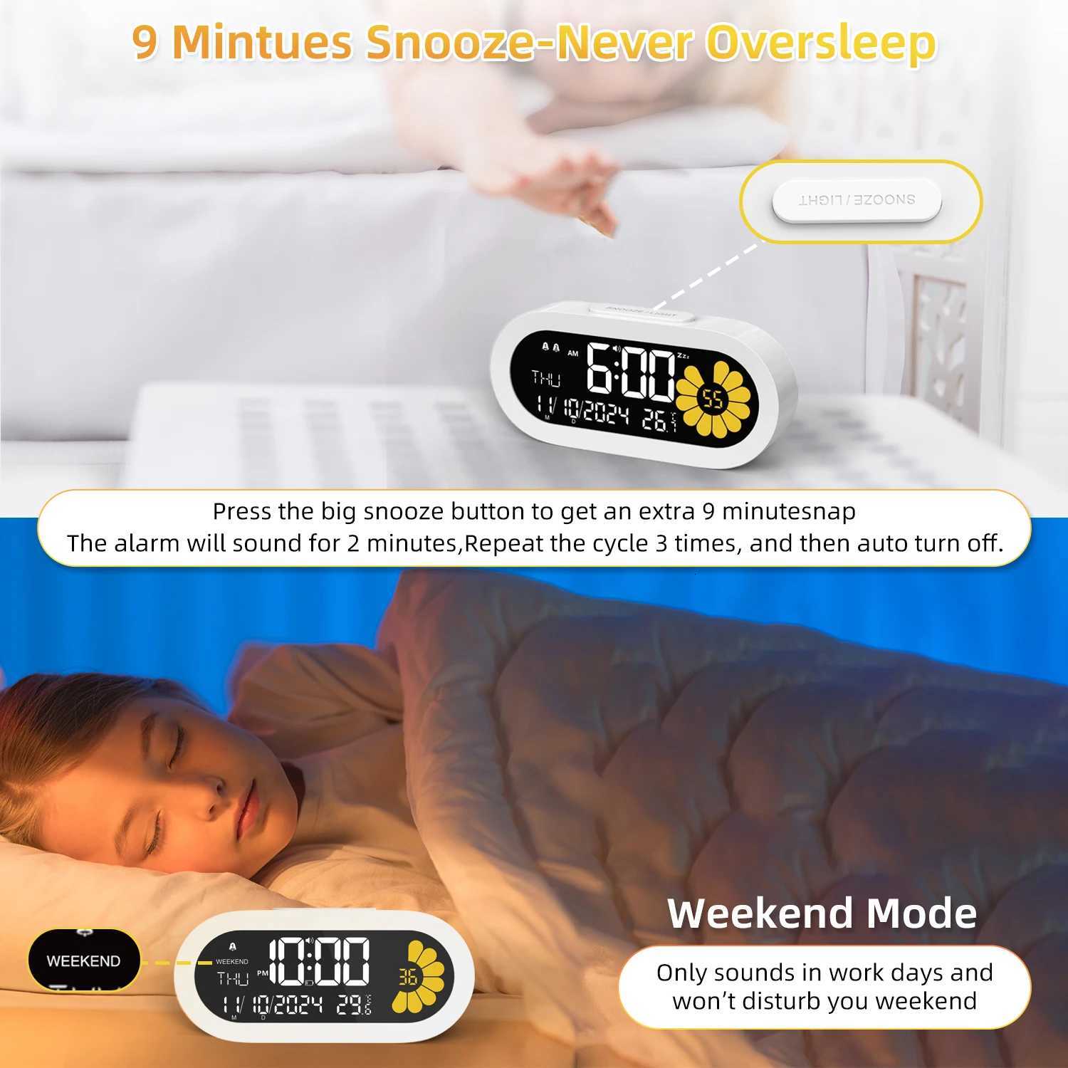 2025 New Multifunctional LCD Digital Alarm Clock - Large Display with Snooze for Adult Kids Sunflower Design Desk Clock M251205 - view 7