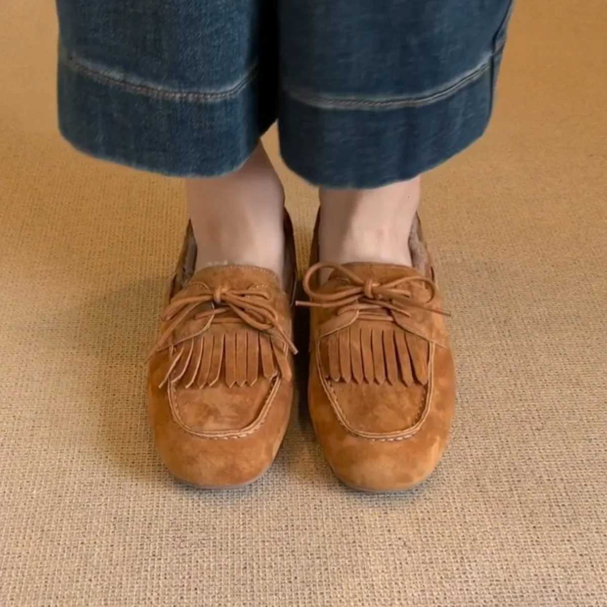 Suede Loafers Shoes Fur Flats Boots Woman 2025 Trend Winter Fashion Designer New Brand Walking Cozy Casual Warm Sneakers Mujer W251205