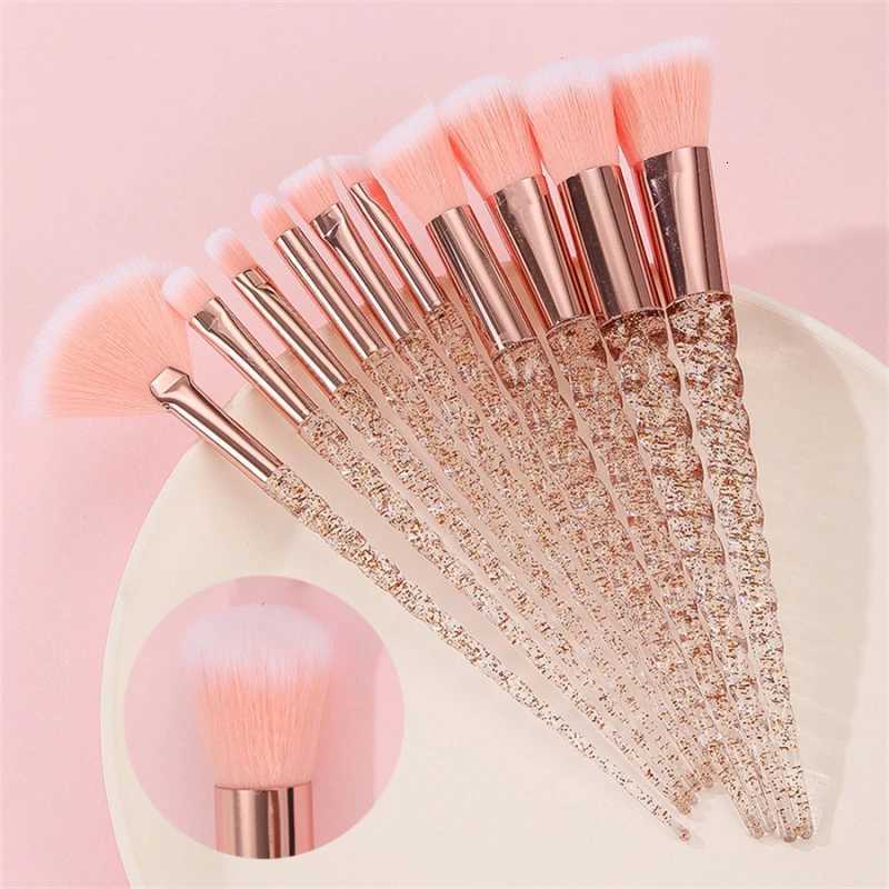 10Pcs Threaded Makeup Brushes Crystal Transparent Spiral Handle Loose Powder Blush Brushes Beauty Tools Cosmetic Brushes SetT251205