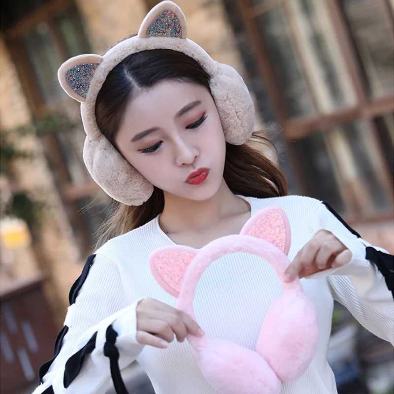 Winter Warm Plush Earmuffs for Women Girls Children Riding Ski Ear Protection Cartoon Cat Ear Cover Glitter Earflap Fur SoftXJ251205 - view 5
