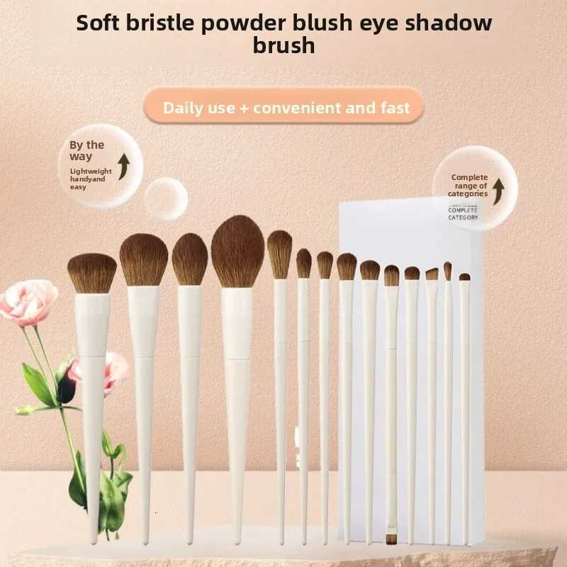 14Pcs Makeup Brush Set White Wooden Handle Synthetic Foundation Brush Powder Contour Eyeshadow Liner Blending HighlightT251205