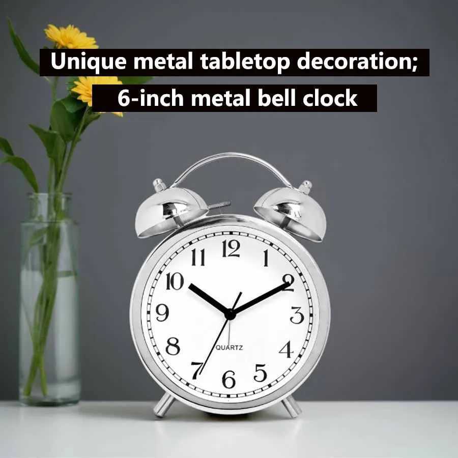 6-inch minimalist electroplated metal alarm clock desktop silent clock loud ringing table clock bedroom bedside decoration M251205 - view 6