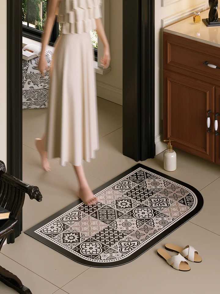 VIKAMA Lofis French Retro Style Ceramic Tile Bathroom Floor Mat Anti-Slip Foot Pad Water Absorbing Quick-Drying Home Decoration H251205