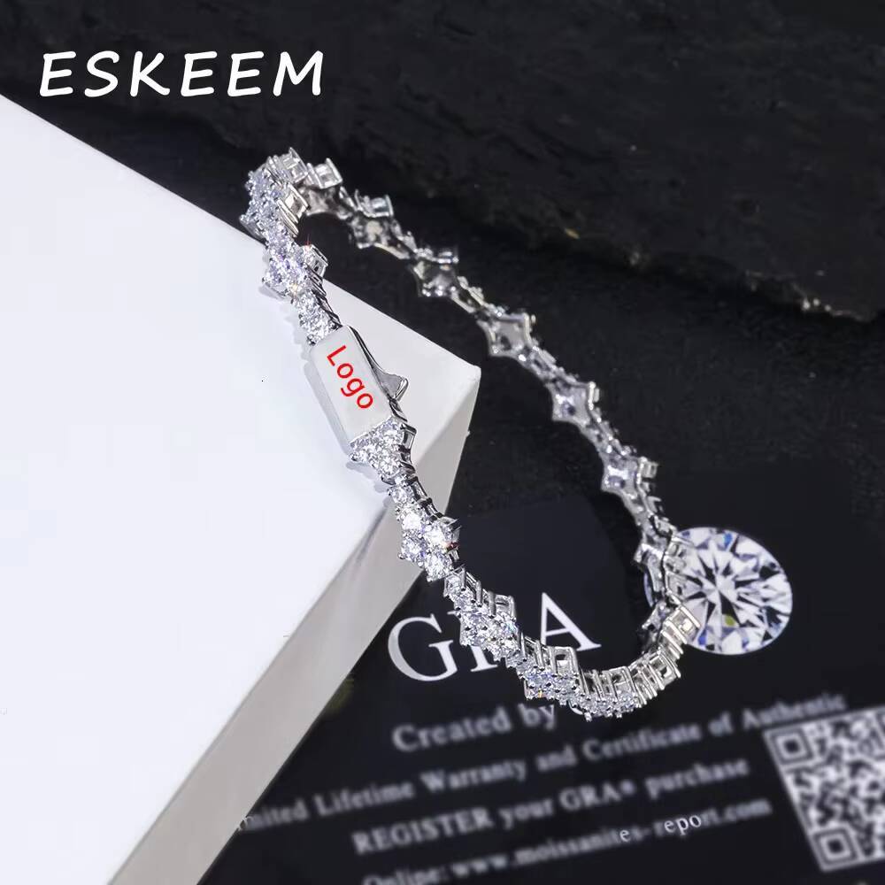 New Design 65mm 925 Sliver VVS Moissanite Tennis Chain Fashion Bracelet with Bling Diamond Flower Shaped for Women Men