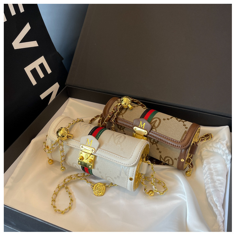 free shipping Designer Cylindrical Crossbody Bags Women's New Niche Printed Fashion Chain Luxury Versatile Shoulder Bag