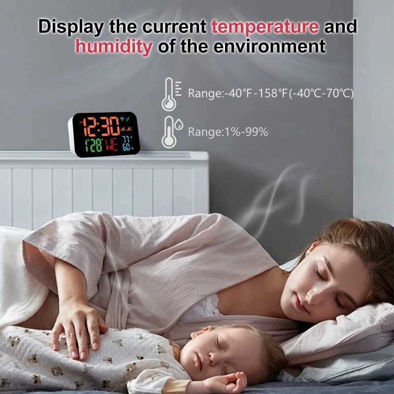 Multifunction LED Desk Alarm Clock Display Temperature Humidity Clock Automatic Calibration WIFI Digital Clock M251205 - view 4