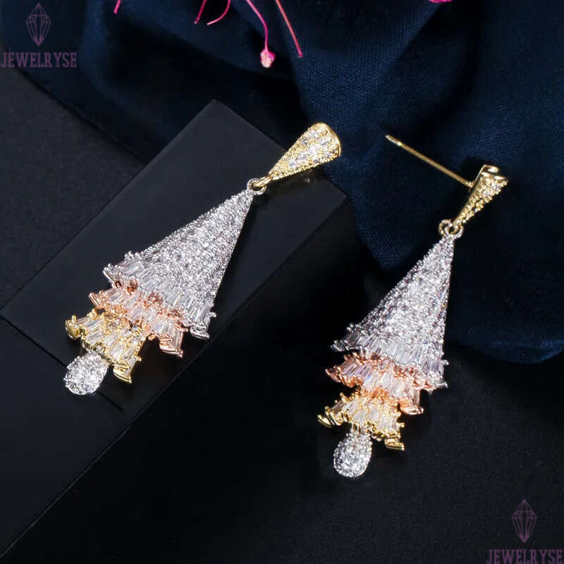 Luxury charm skirt diamond earring designer for woman party South American AAA Cubic Zirconia Copper Bride Wedding Engagement Gold Silver Earrings Gif