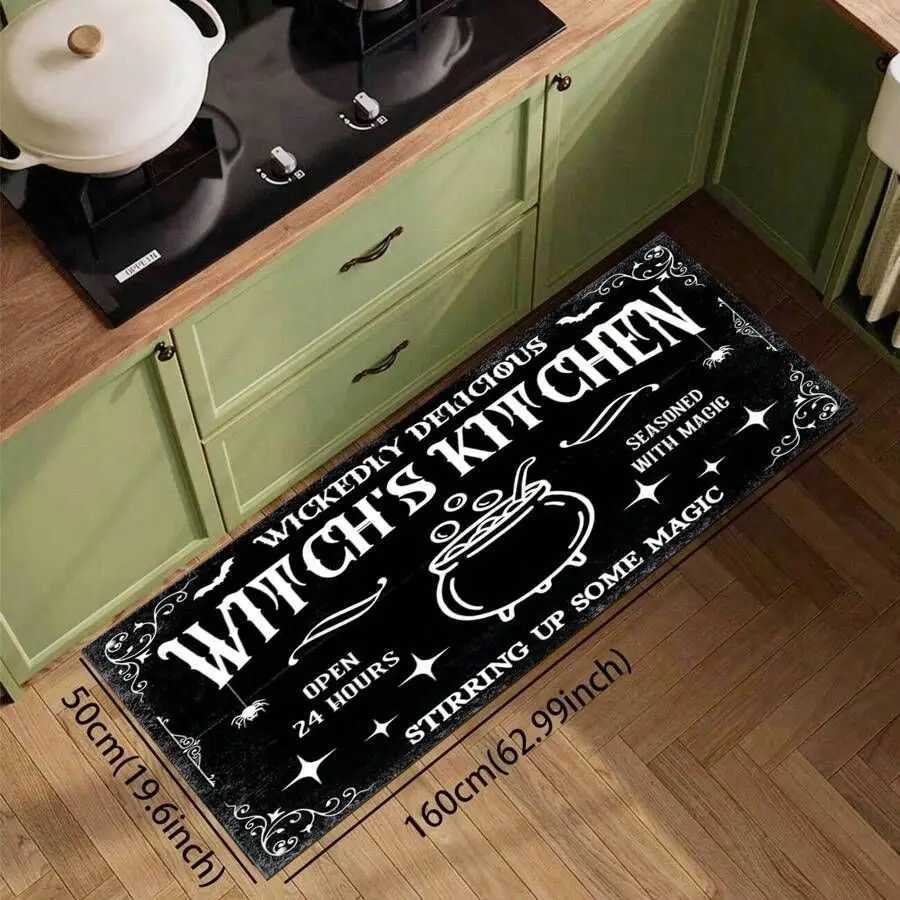 VIKAMA 1/2pcs Halloween Kitchen Rug Witch Outdoor Non-Slip Doormat Gothic Home Decor Laundry Room Hallway Rug Rag H251205