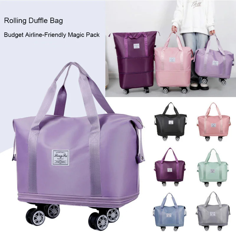 Magic Pack Rolling Duffle Bags Expandable Foldable Travel Luggage with Detachable Wheels Airline Friendly Lightweight Carry On Model 1100368158