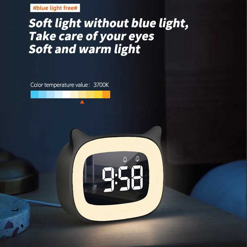 Cat Shape Alarm Clock LED Voice Control Desktop Clock Night Light USB Dual Music Digital Alarm Clock Home Table Decoration M251205 - view 4
